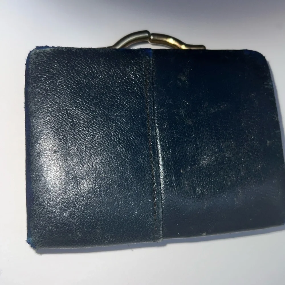 Vintage Dark Navy Leather Small Kisslock Wallet